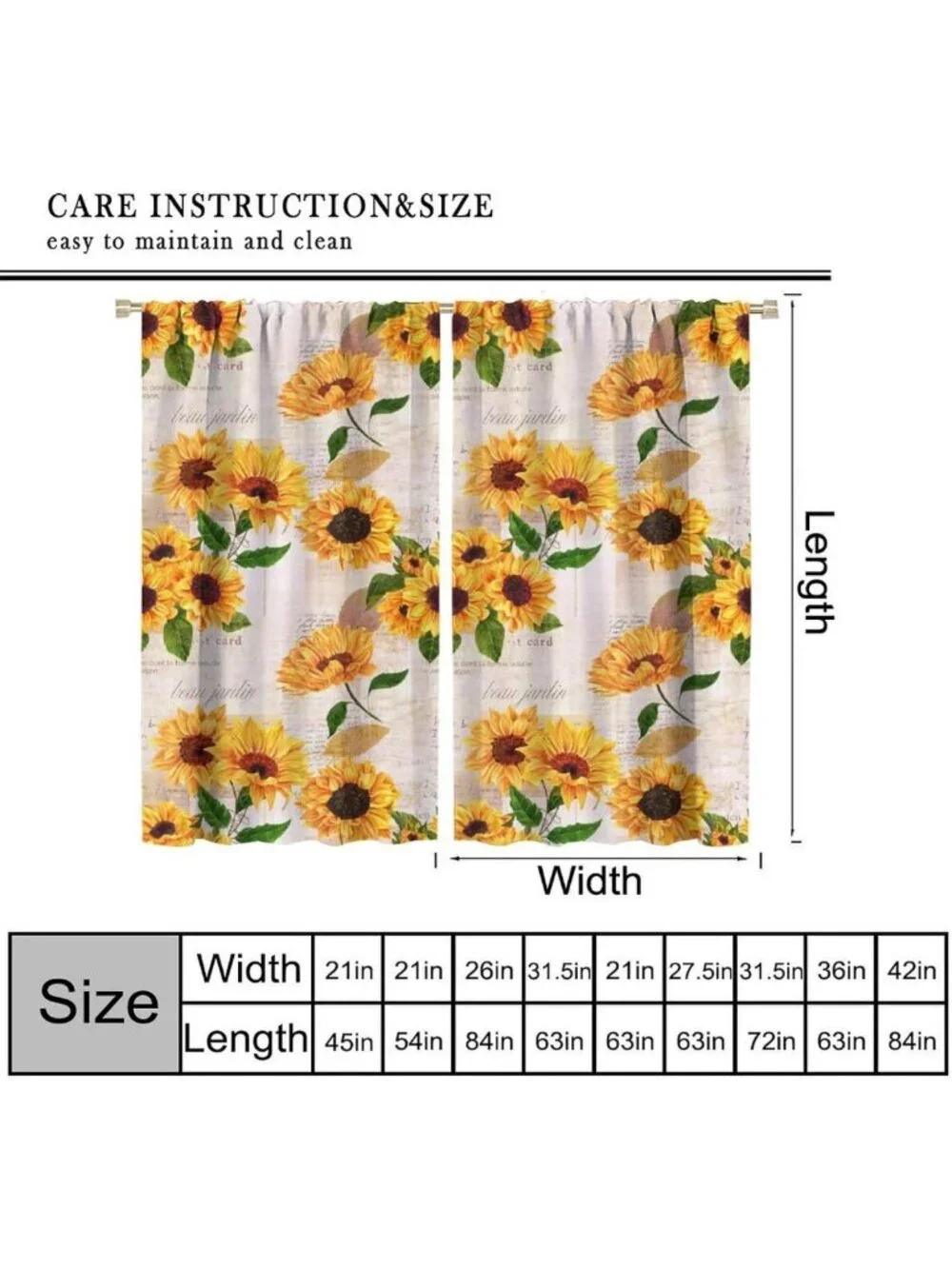 Rustic Vintage Sunflower Curtains | Farmhouse Yellow Floral Window Treatments